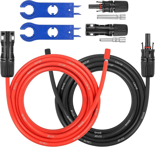 8AWG Solar Extension Panel Cable - 20FT Solar Wire with Waterproof Female and Male Connector and Solar Panel Adaptor Kit Tool PV Wire for RV, Home, Boat, Solar Panels(20feet Red + 20feet Black)