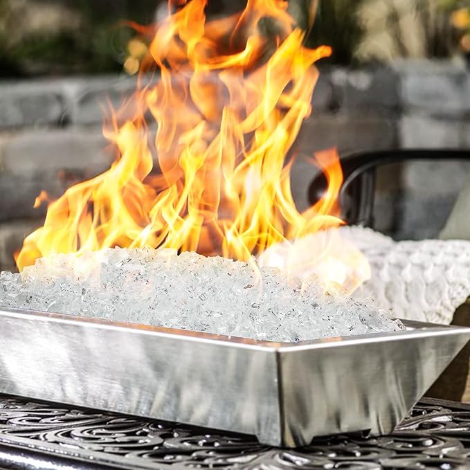 Onlyfire 10 lbs Fire Glass for Propane Fire Pit, 1/2-Inch High Luster Fireplace Glass Rocks for Fire Pit Table, Platinum