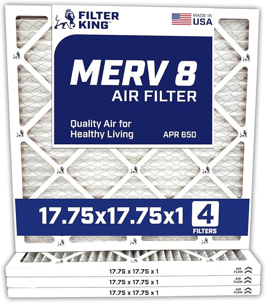 Filter King 17.75x17.75x1 Air Filter | 4-PACK | MERV 8 HVAC Pleated A/C Furnace Filters | MADE IN USA | Actual Size: 17.75 x 17.75 x .75"