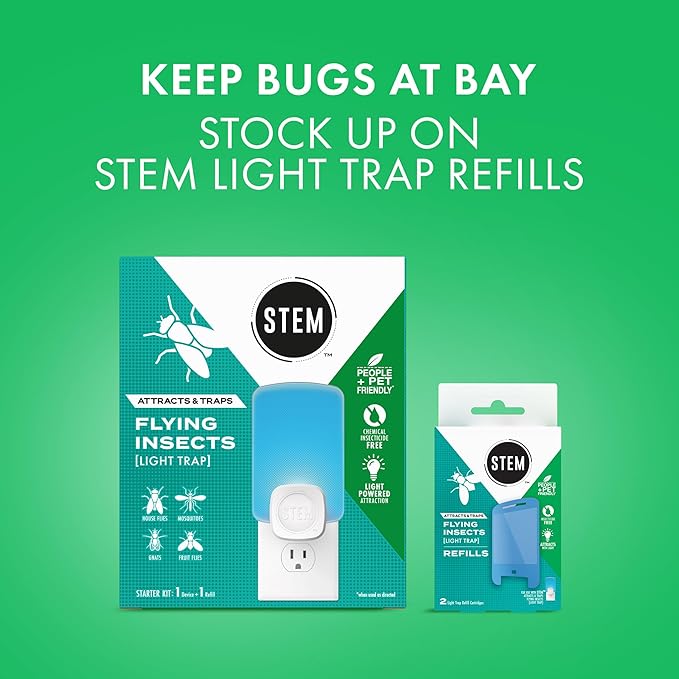 STEM Insect Light Trap Refill Cartridges, Indoor Fruit Fly Trap, Insecticide-Free Pest Control for Home, Attracts and Traps Flying Insects, Official STEM Refills - 6 Count
