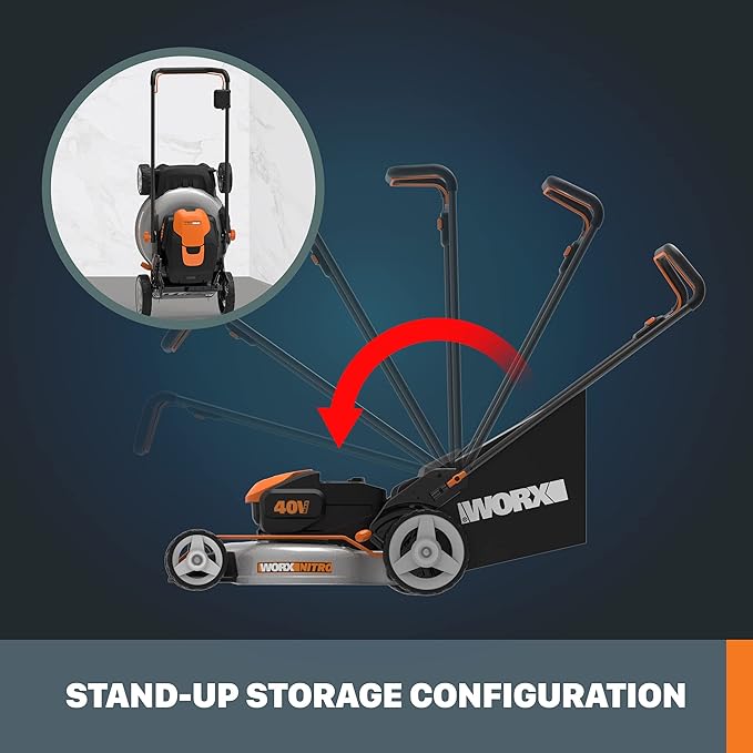 Worx Nitro 40V 20" Cordless Lawn Mower, 3-in-1 Electric Mower with Collapsible Handle, Push Lawn Mower with 7-Position Height Adjustment – 2 Batteries & Charger Included