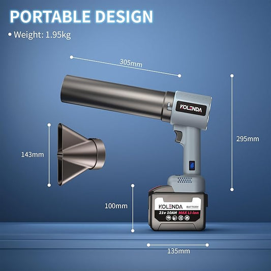 KOLENDA Handheld Cordless Lightweight Powerful Car Dryer Air Blower with 1800G & 335MPH Powerful, Air Duster Electric Leaf Blower Cleaning Dryer Turbo for Patio Cleaning, Lawn Care and Car Drying