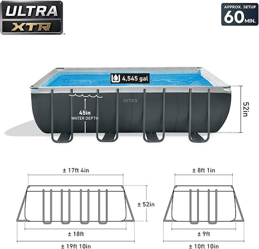 Intex 18' x 9' x 52" Ultra XTR Rectangular Frame Swimming Pool Set with Pump - Above Ground Backyard Large Rectangle Pool with 45-Inch Deep Water