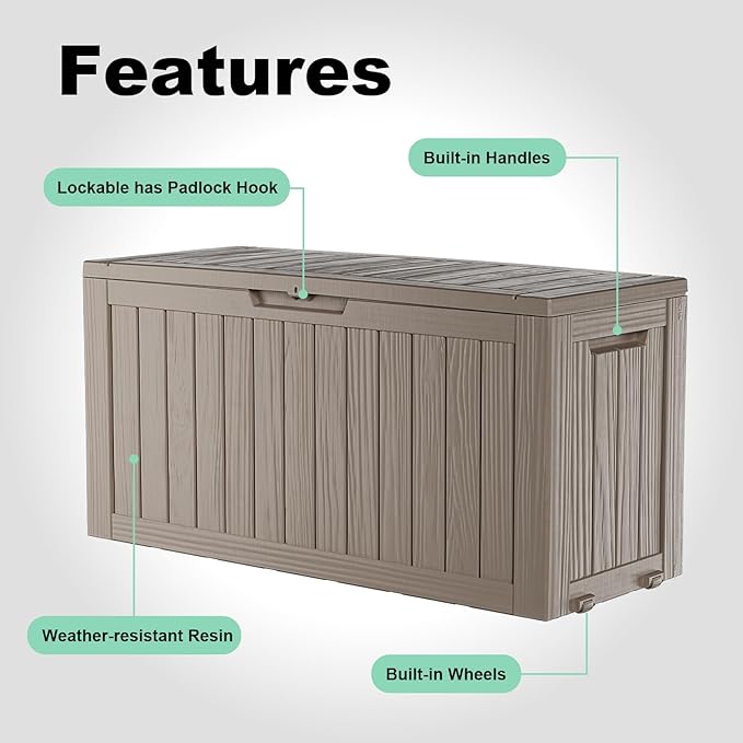 75 GallonOutdoor Storage Box,Resin Deck Boxes Waterproof, IndoorOutdoor Bin for Package Delivery, Patio Cushions, Gardening Tools, Lockable, UV Resistant