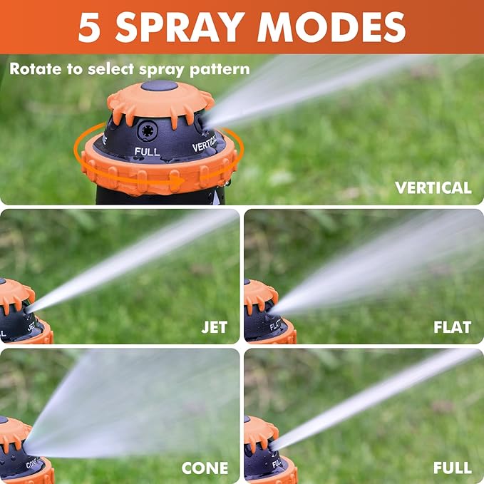 [2 Pack] RESTMO Gear Drive Sprinkler with Metal Spike Base, 5-Pattern Heavy Duty Gardening Watering System, Multi-Adjustable Lawn Sprinkle for Garden Plant, Flower Bed and Large Yard Area, Orange