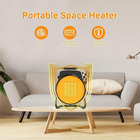 Outdoor Heater for Patio, Portable Space Electric Heater for indoor use, Super Long Cord, Overheat Protection, Small Fan for Greenhouse, Garage, Office, Outside, Tent, Room