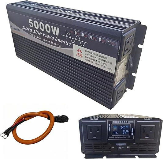 5000W Power Inverter 48V DC to 110V AC Converter with LED Display Dual AC Outlets Dual Fans Radiating for RV, Camp, Boat and Home Emergency Portable Pure Sine Wave Inverter (Smart Screen, 5000W 48V)