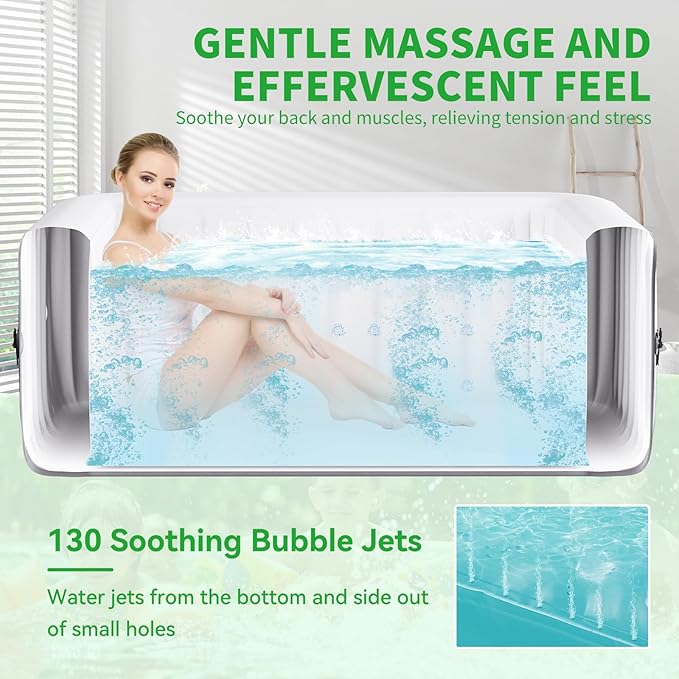 4-6 Person Inflatable Blow Up Hot Tub, Square Portable Hot Tub, Leak-Proof PVC Outdoor Spa with 130 Strong Air Jets, Heater Pump and Insulated Cover, 73” X 73”X 25”