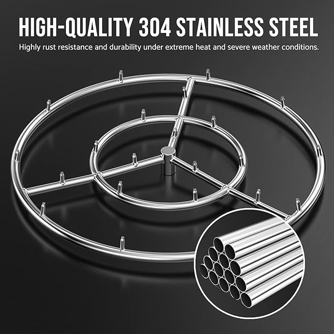 Skyflame 24-Inch Round Stainless Steel Fire Pit Jet Burner Ring, High Flame