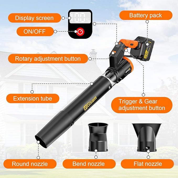 Electric Leaf Blower Cordless -850CFM, 250+MPH, 3000W Brushless Leaf Blower with 2×6.0Ah Batteries, 180° Rotatable 2-in-1 Handheld Blower, 3-Speed for Lawn Care/Yard/Car/Patio