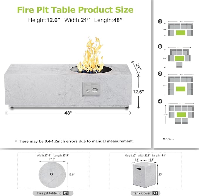 Outdoor Fire Pit Table Propane Gas Fire pits &Outdoor Fireplaces 48″ Rectangular Firepit Table, 50,000 BTU Fire Table for Patio Set, Marble Pattern - 48" Rectangular Table