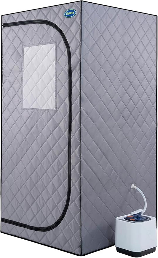 Person Steam Sauna for Men, Portable Sauna Tent for Women, 31.5"W Full Body Foldable Saunas Box with Steamer, Folding Chair, Remote Control, PVC Pipes, for Home Apartment Spa Outdoor, Cement Grey