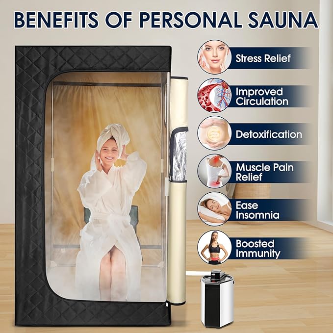 Portable Sauna, Personal Sauna for Home,Steam Sauna,Sauna Box Sauna Tent with 3L Steamer, UV Atomization, Cycling Timer and 9 Levels,72''X36''X36''- Black