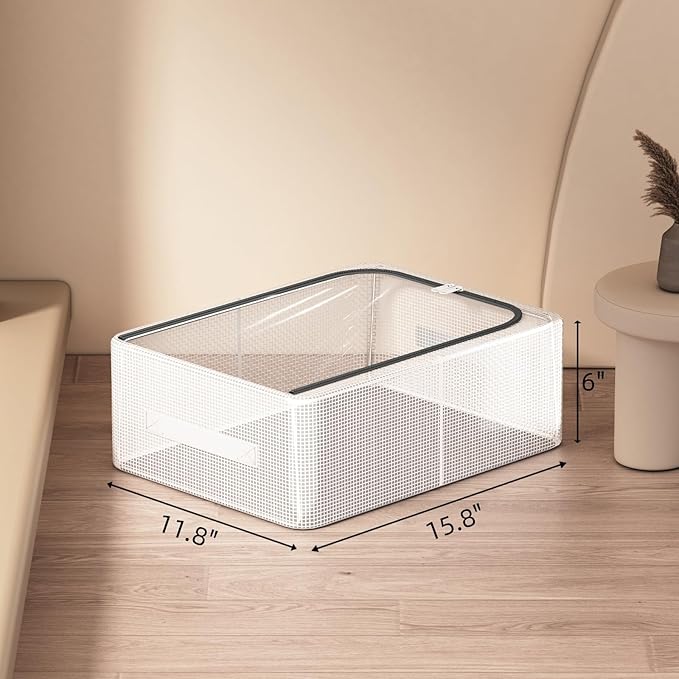Stackable Storage Boxes with Clear Lids, 16-Inch Closet Storage Bins with Metal Frame for Shoe, Boot, ﻿Sneaker (1 Pack)