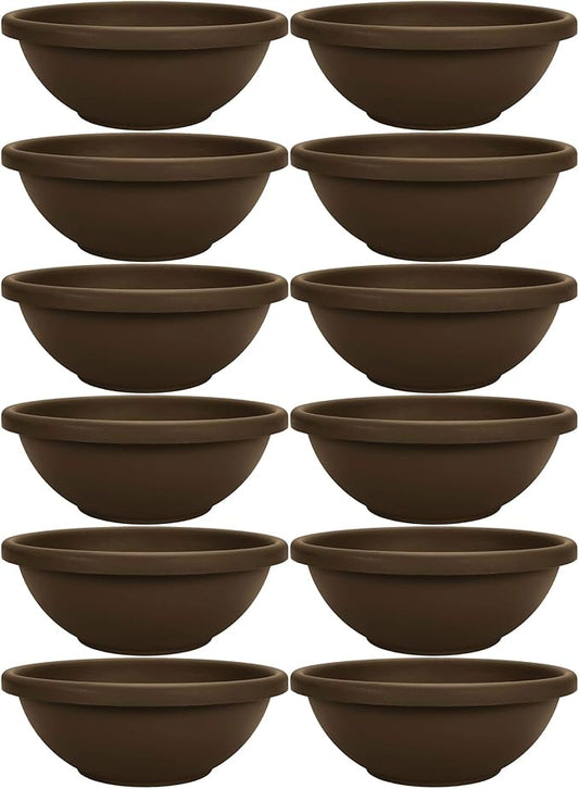 The HC Companies 18 Inch Sun Fade and Crack Withstanding Leakproof Plastic Plain Semi Circular Garden Bowl Planter, Chocolate Brown (12 Pack)