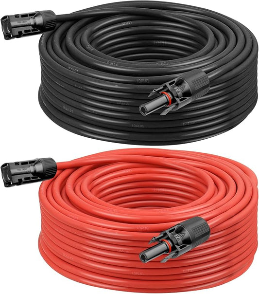 12 AWG Solar Extension Cable 100FT Black + 100FT Red, 12 Gauge Solar Panel Wire Male to Female Tinned Copper Wire for Solar Panel, Automotive, RV, Boat, Outdoors