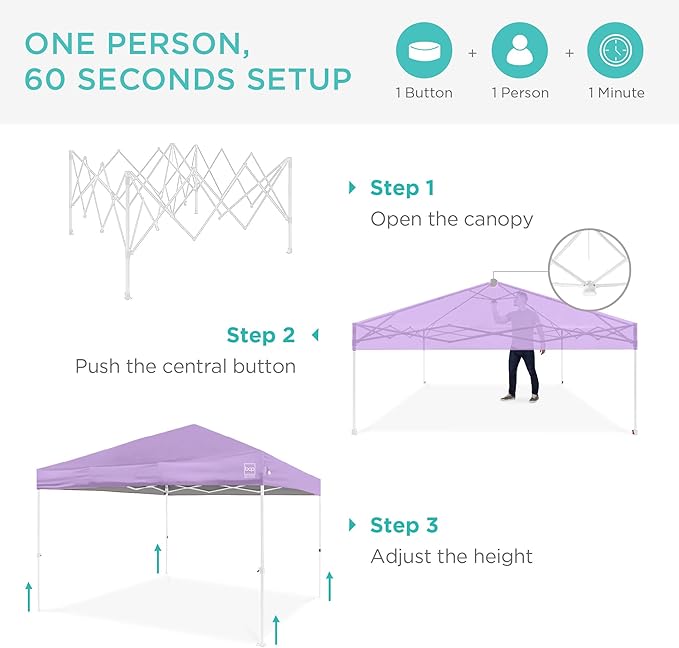 Best Choice Products 8x8ft 1-Person Setup Pop Up Canopy Tent Instant Portable Shelter w/ 1-Button Push, Case, 4 Weight Bags - Lilac/White