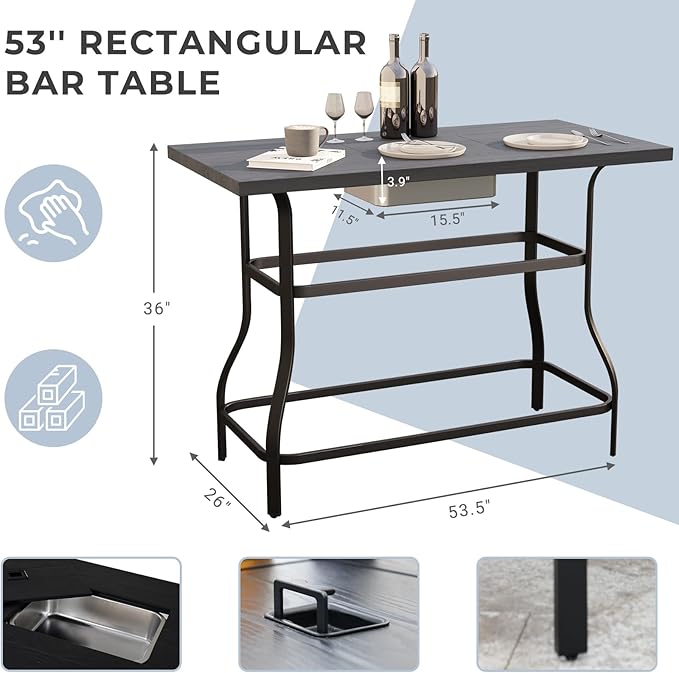 Grand patio 5-Piece Counter Height Patio Bar Set, Swivel Bar Stools and Faux Wood Grain Dining Table with Ice Bucket for Outdoor Kitchen Bistro Small Space Restaurant, Coffee