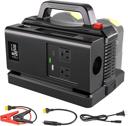 500W Pure Sine Wave Power Inverter for Ryobi 18V Battery, 2-Ports DC 18V to AC(2 Outlets) 120V Car Charger Plug Inverter Adapter Converter for Camping, Travel, Emergencies(Tool Only)