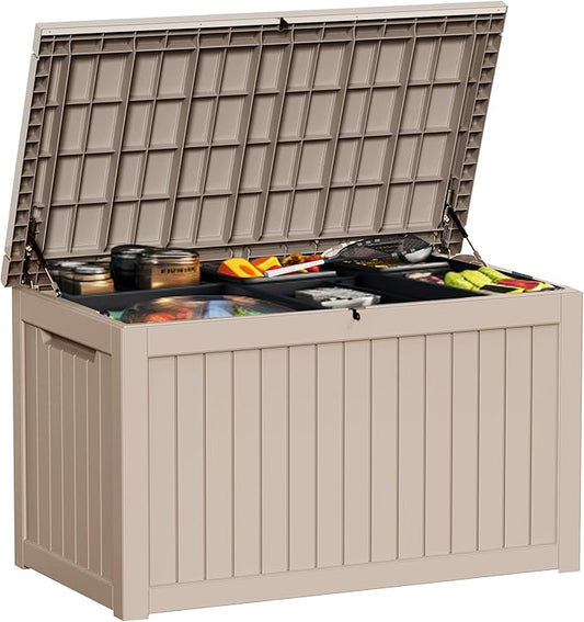 ROJIK Outdoor Storage Housing Deck Box,Waterproof Patio Furniture, Garden Tools,Cushions,Pool Accessories Storage Bench with Lockable Lid and Side Handles (Grey,280 Gal)