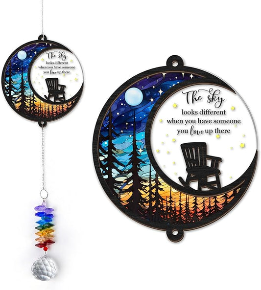 GIFTELIX Memorial Suncatcher - Moon Chair Ornament - Sympathy Gift for Loss of Loved One - Bereavement Gifts - Condolence Gift - Memorial Rainbow Maker - Remembrance Ornament - Funeral Keepsake