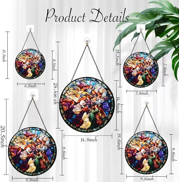 Argodaze Stained Glass Window Hanging - Angel Girl Embraces The World Suncatcher fof Garden Home Decor for Women Mon Grandma Friends