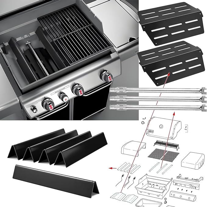 Grill Replacement Parts for Weber Genesis 300 Series 17.5" Flavorizer Bars Heat Deflector Burner Tube Set Kit for Weber E310 E320 E330 EP310 EP320 EP/CEP330 S310, Weber Grill Parts 7621 65505 7622