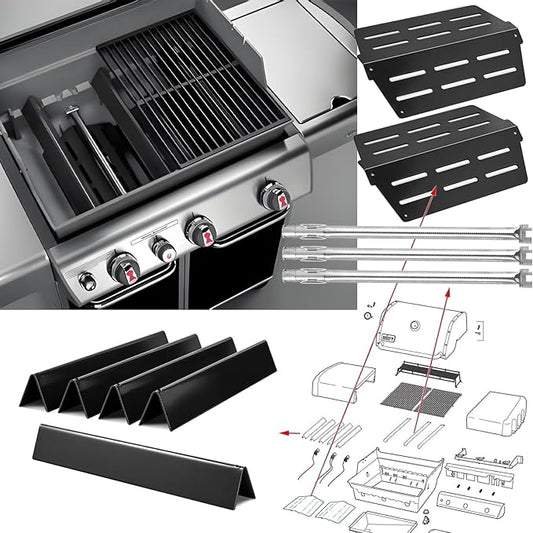 Grill Replacement Parts for Weber Genesis 300 Series 17.5" Flavorizer Bars Heat Deflector Burner Tube Set Kit for Weber E310 E320 E330 EP310 EP320 EP/CEP330 S310, Weber Grill Parts 7621 65505 7622