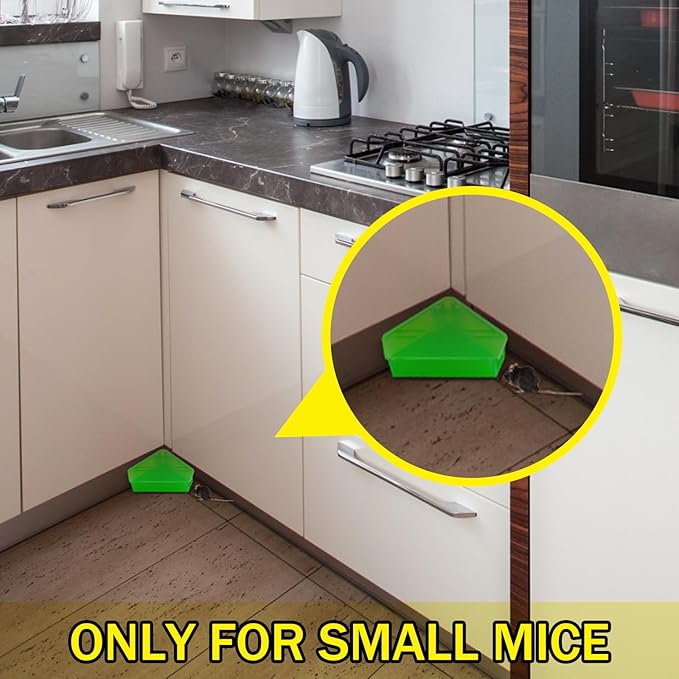 Qualirey 24 Pcs Mice Station with Key Triangle Bait Station Reusable Rodent Trap Bait Box, Keeps Children and Pets Safe Indoor & Outdoor, Bait Not Included, Suitable for Small Mice (Translucent Green)