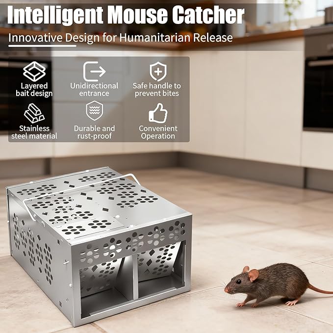 Eaglever Mouse Trap, Eaglever Rat Trap, Stainless Steel Automatic Mousetrap, Automatic Rat Trap, Automatic Mouse Trap, Easy to Set Mice Catcher for Indoor and Outdoor (New Upgraded Version(1 PCS))