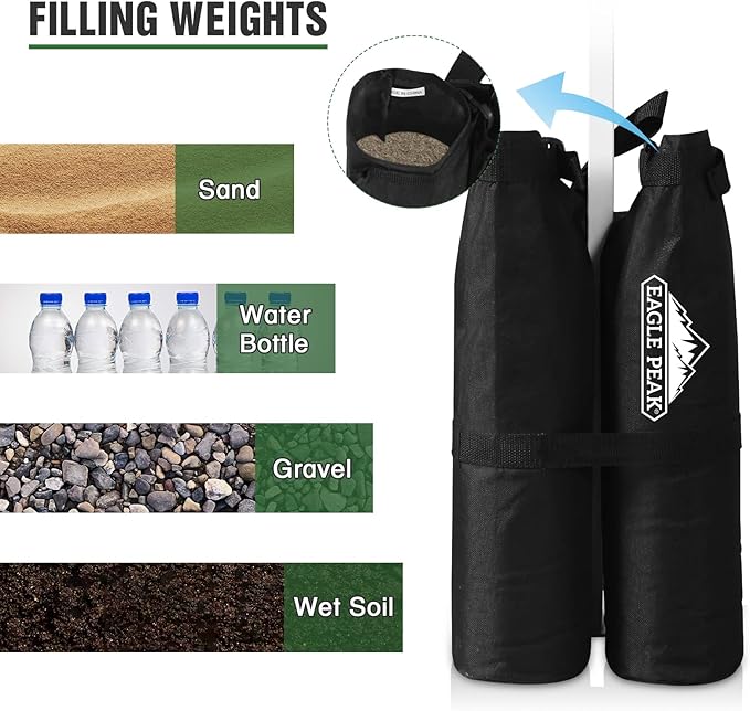 EAGLE PEAK Canopy Weight Bags 4-Pack, Heavy Duty Sand Bags for Pop Up Canopy Tent, Gazebo, and Greenhouse (Sand Not Included)