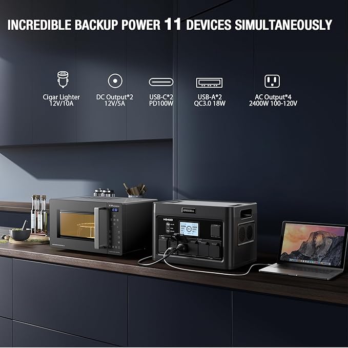 GRECELL Portable Power Station 2400W Solar Generator with 2 * 100W Solar Panel, 1843Wh UPS Backup LiFePO4 Battery Power Supply with 11 Outlets(4 2400W AC Outlets,2 PD100W) for Home CPAP Camping RV