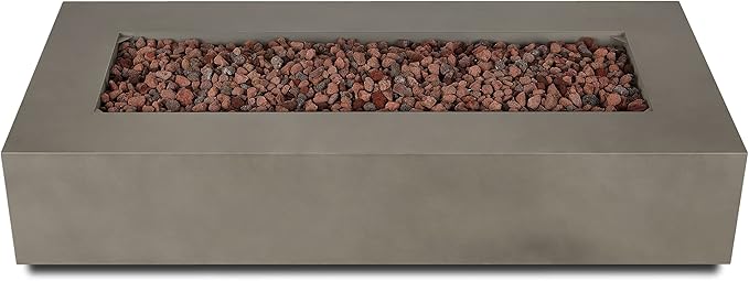 Real Flame Aegean 70in Rectangle Propane or Natural Gas Fire Pit Table, 65,000 BTU, Powder-Coated Steel, Push-Button Ignition, CSA Certified, Lava Rock, Storage Cover, Stainless Steel Burner with Lid