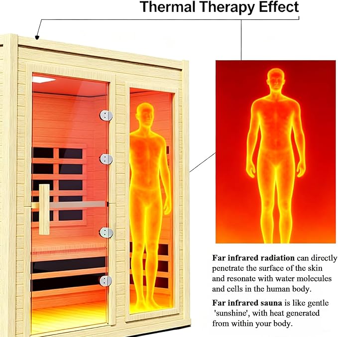 Far Infrared Sauna for 2 Person, Hemlock Wood Home Dry Sauna with Low EMF Fast Heating (1600W), Red Light Therapy & Chromotherapy, Built-in Bluetooth Speaker and Oxygen Ionizer for Indoor Relaxation