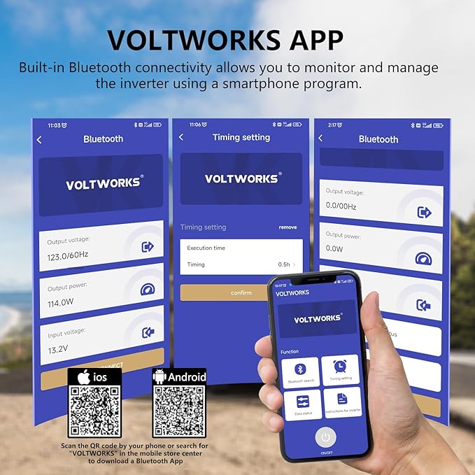 VOLTWORKS 4000W Pure Sine Wave Power Inverters 12V DC to 110V 120V AC with Bluetooth APP 4AC Outlets AC Terminal Blocks Remote Controller Compatible with Lithium Battery for Off-Grid Solar Home RV Car