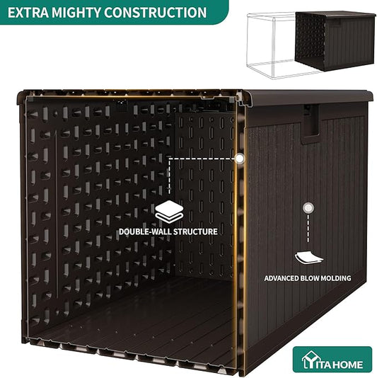 YITAHOME 150 Gallon Double-Wall Deck Box with Side Handles, Outdoor Large Storage for Patio Furniture Cushions, Garden Pool Accessories, Water Resistant & Lockable