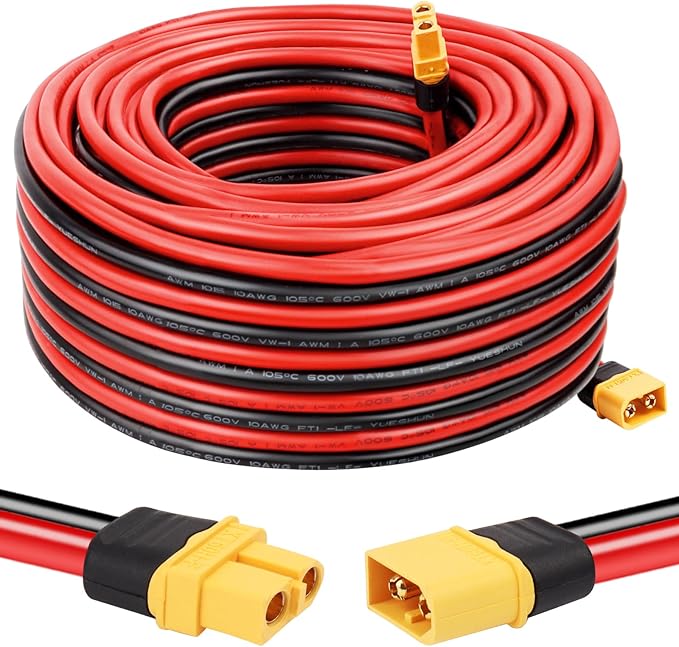 XT60 Extension Cable 10AWG 50FT XT60 to XT60 Cable with Male to Female Connector for Portable Power Station Solar Panel RC Battery