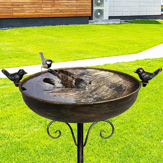 HJHHARTSPACE Bird Baths for Outdoor, 40 Inch High Vintage Metal Bird Bath with Cast Iron Bird Statues FreestandingBird Baths Birdfeeder Bowl for Outdoors Tray Patio Yard Lawn Decor