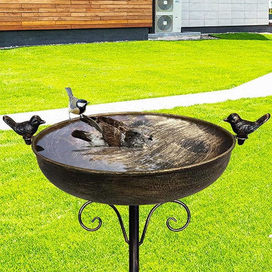HJHHARTSPACE Bird Baths for Outdoor, 40 Inch High Vintage Metal Bird Bath with Cast Iron Bird Statues FreestandingBird Baths Birdfeeder Bowl for Outdoors Tray Patio Yard Lawn Decor