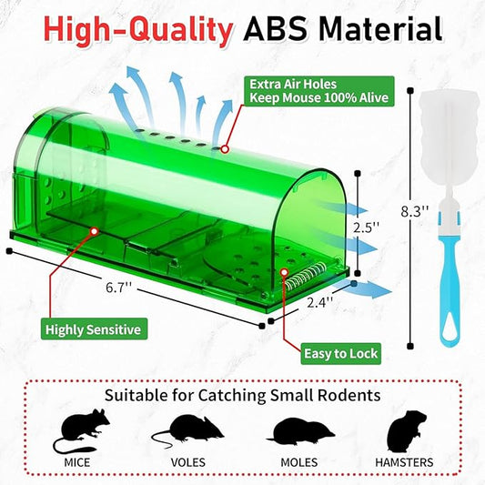 LULUCATCH Humane Mouse Traps 6 Pack, Live Mouse Traps, Reusable with Cleaning Brush, No Kill Catch and Release Indoor Outdoor Rat Cage, Pet Safe Pest Control for Mole, Chipmunk & Squirrel
