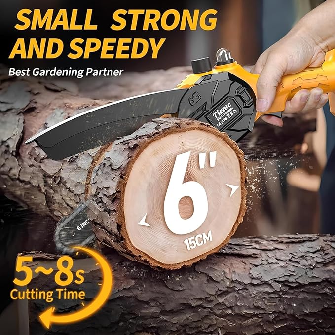 Mini Chainsaw Cordless,6-Inch Electric Chainsaw with 2 Battery 2 Chains,Battery Powered Handheld Chain Saw with Automatic Oiler, for Tree Trimming,Cutting Wood,Garden Tool,Gift for Men Father Husband