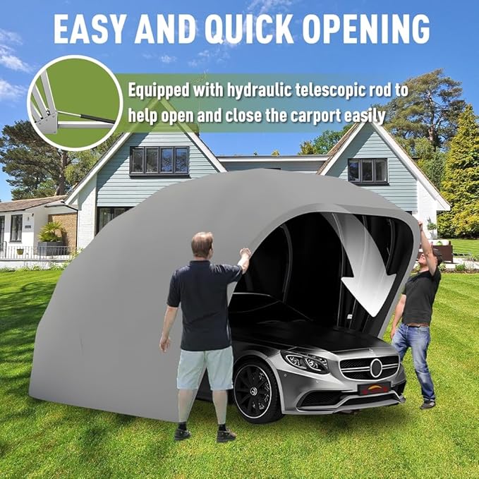 Folding Carport, Stainless Steel Carport, Foldable Retractable Garage, Heavy Duty Mobile Carport, Semi-Automatic Outdoor Shelter, All-Weather RV Cover, for Parking Lot, Yard