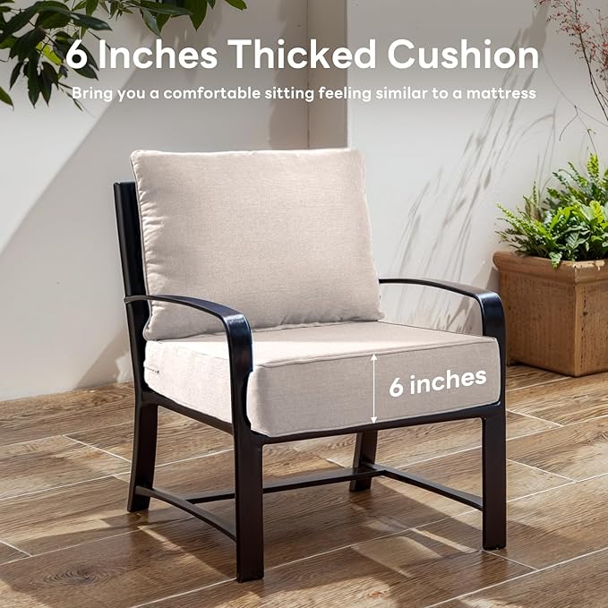 6" Thicker Outdoor Chair Cushion 2 Sets - 24" *24" *6" Waterproof Patio Furniture Cushions with Removable Cover, 28D High Density Sponge Filling Thicken Outdoor Patio Cushions - Beige