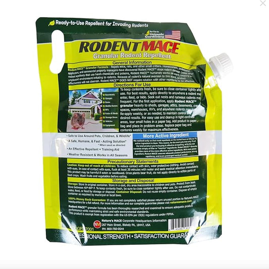 Nature's MACE Rodent Mace, Rodent Repellent 66 lb, Covers 13,200 Sq Ft, Granular Outdoor Rodent Deterrent, Repel Mouse, Mice, Rats, Rodents, for Indoor & Outdoor, Pet Safe, Home & Garden Treatment