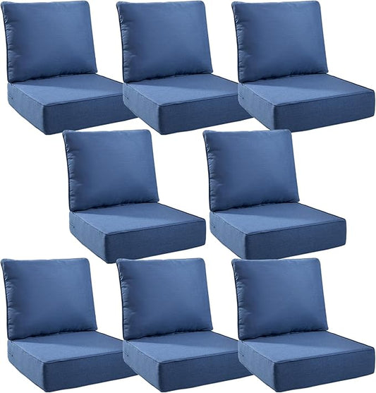 6" Thick Outdoor Cushions 22x24x6, 8-Set Deep Seat Patio Cushions with Removable Cover, Waterproof & Fade Resistant Replacement for Wicker Chair, Loveseat, Sofa - Blue