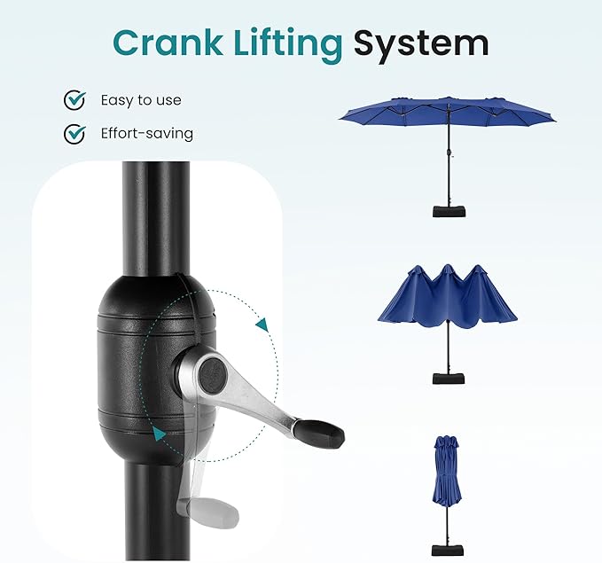SMUG 15FT Large Patio Umbrella with Base Included, Rectangle Table Umbrella Outdoor Patio, Outside Umbrellas for Deck, Market, Backyard, Blue