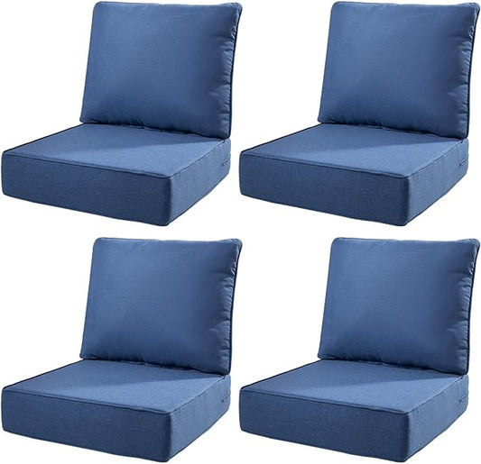 6" Thick Outdoor Cushions 22x24x6, 4-Set Deep Seat Patio Cushions with Removable Cover, Waterproof & Fade Resistant Replacement for Wicker Chair, Loveseat, Sofa - Blue