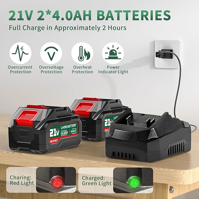 Cordless Leaf Blower with 2×4.0Ah Batteries and Charger, 980,000 RPM, Lightweight Handheld Design, 21V Powerful Blower with Adjustable Speed for Patio, Lawn Cleaning