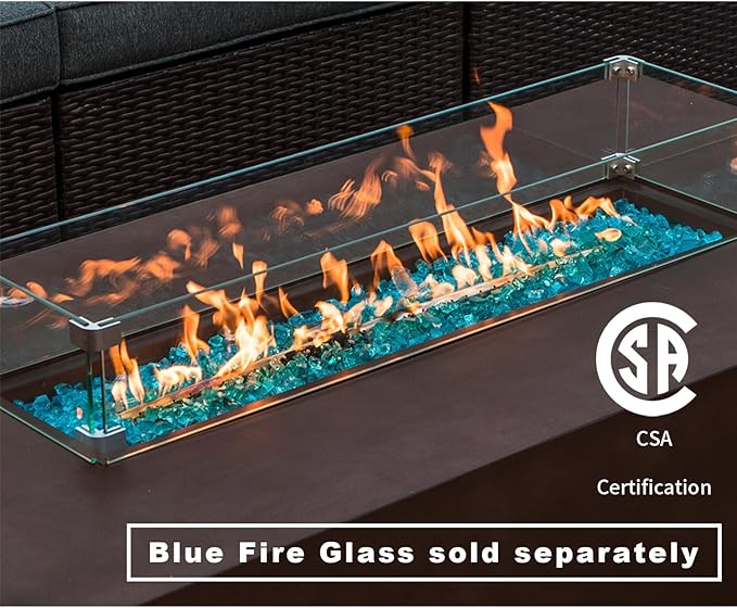 COSIEST Outdoor Propane Fire Pit Table 56" x 28" Rectangle Bronze Compact Concrete-Like Finish, Certified, 50,000 BTU,Wind Guard, Tank Outside, Free Lava Rocks, Fits 20lb Tank Outside, Raincover