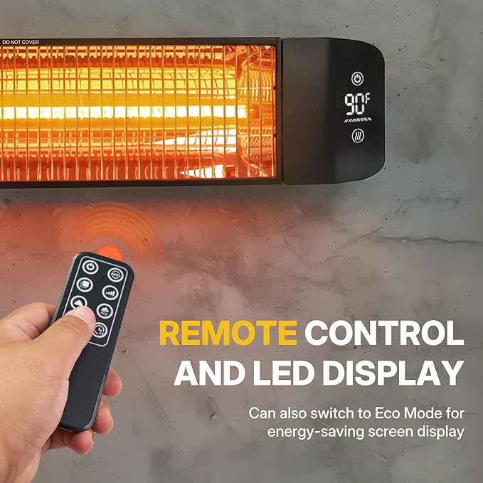 Electric Outdoor Heater 1500W - Patio Heater for Outdoor Use, Silent & Targeted Heating - Smart Control with 24H Timer, IP65 Waterproof - Ideal for Garage, Patio, and Indoor Use